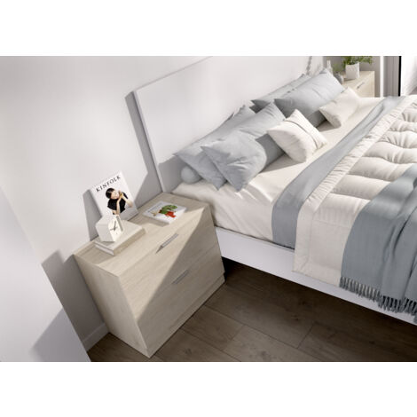 DEKIT LAGO - MESITA DE NOCHE DE DOS CAJONES PARA DORMITORIO - NATURAL - 46 x 50.3 x 34.2 cm
