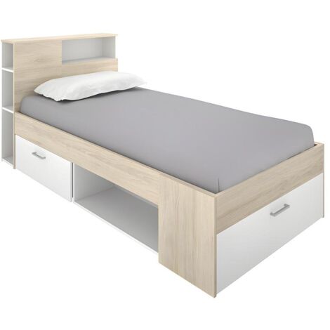 DEKIT LANKA - CAMA COMPACTA DE 90X190 CON CAJONES - NATURAL / BLANCO - 96 x 99 x 218