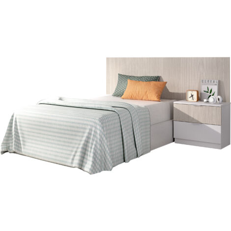DEKIT LION - CABECERO CON MESITA PARA CAMA INDIVIDUAL - BLANCO / ALISTONADO - 100 x 158 x 34