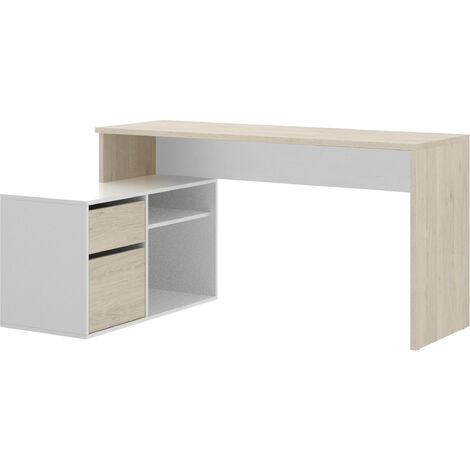DEKIT - Mesa de escritorio en forma de L color Natural / Blanco Brillo 75x139x92 cm modelo ROX