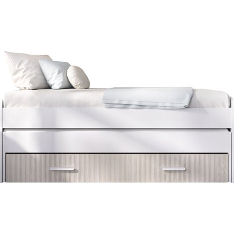 DEKIT PEMA - CAMA PARA DORMITORIO - BLANCO / NATURAL ALISTONADO - 70 x 200 x 98