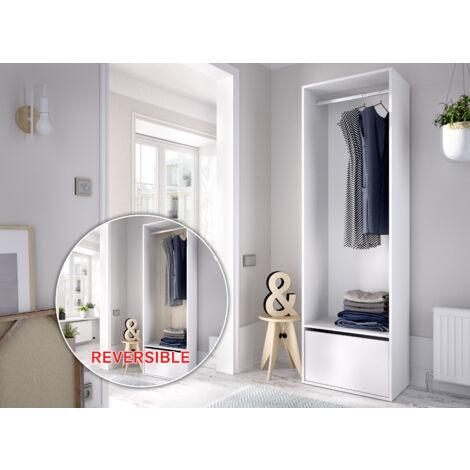 DEKIT - VESTIDOR CON ZAPATERO Y TRASERA REVERSIBLE - 205 x 60 x 45 cm - BLANCO / NATURAL