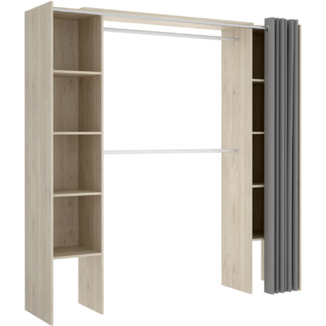 DEKIT - VESTIDOR SUIT CON DOS COLUMNAS, ADAPTABLE Y CON CORTINA - 205 x 180 x 50 cm - NATURAL