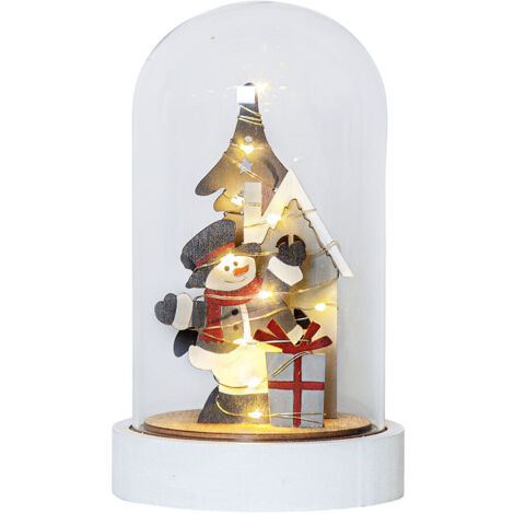 Deko Billy mit Glaskuppel Schneemann 10 LEDs Timer H 20cm