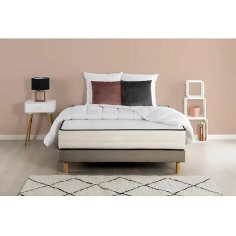 DEKO DREAM CONFORT Pack pret a dormir - Matelas + sommier 140x190 + couette + 2 oreillers - Mousse - 25 cm - Ferme