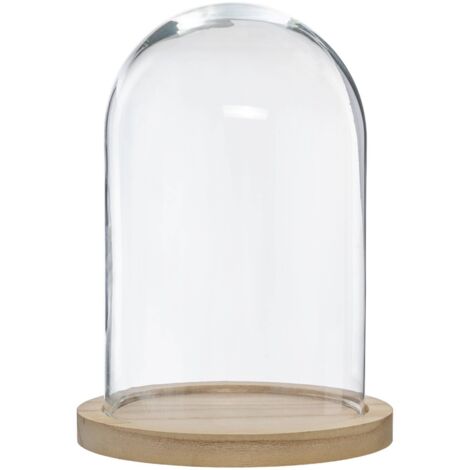Deko-Glaskuppel, Ø 18 cm, mit Holzbasis