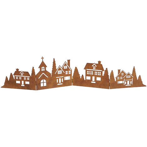 Deko Häuserzeile aus Metall klappbar 77 x 17 cm - rost - Weihnachtsstadt Silhouette zur Tischdekoration - Weihnachtsdeko Tischdeko für Weihnachten Weihnachtsstadt Skyline