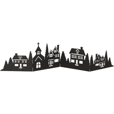 Deko Häuserzeile aus Metall klappbar 77 x 17 cm - schwarz - Weihnachtsstadt Silhouette zur Tischdekoration - Weihnachtsdeko Tischdeko für Weihnachten Weihnachtsstadt Skyline