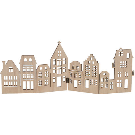 Deko Holz Skyline klappbar 50 x 22 cm - natur - Weihnachts Stadt Silhouette zur Tischdekoration - Weihnachtsdeko Tischdeko für Weihnachten Weihnachtsstadt Häuserzeile