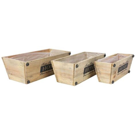 Deko Holzkisten 3er-Set Blumenkasten Sweet Home Blumentopf Tischdeko Pflanzfolie