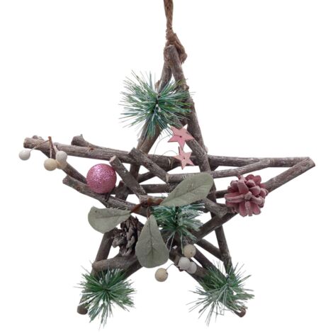 Deko-Holzstern aus Weide 30cm weihnachtlich geschmückt