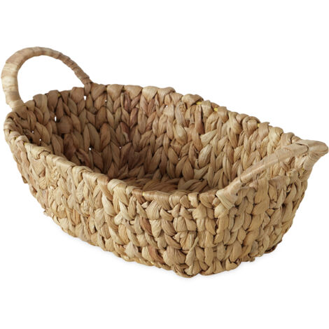 Deko Körbchen aus Wasserhyazinthe mit Henkeln - 34 x 18 cm - Boho Aufbewahrungs Korb aus Seegras geflochten