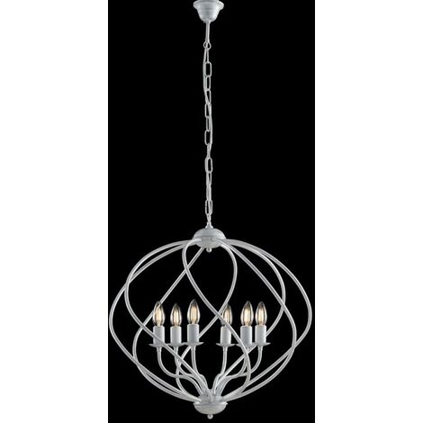 Deko-Kronleuchter aus Eisen Weiß Silber sechs Lichter 57x h57 cm