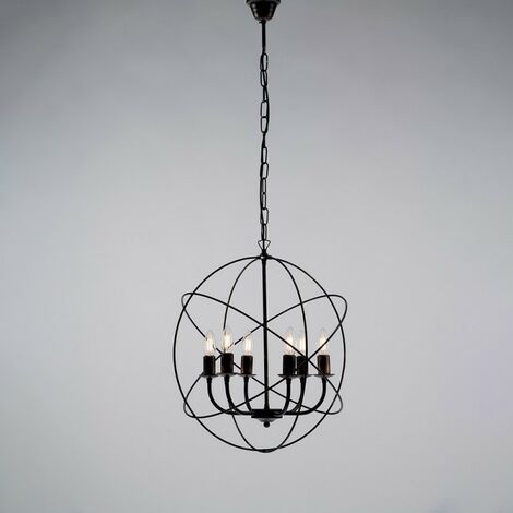Deko Pendelleuchter aus Eisen Schwarz Gold sechs Lichter 51x h55 cm