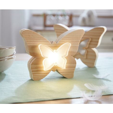 Deko Schmetterling aus Holz mit LED Beleuchtung, Leuchdeko, Dekofigur, Holzdeko