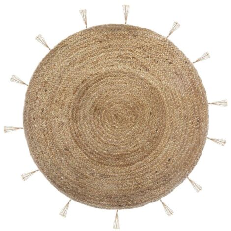 Deko-Teppich aus Jute, Ø 80 cm, rund mit Fransen - Atmosphera
