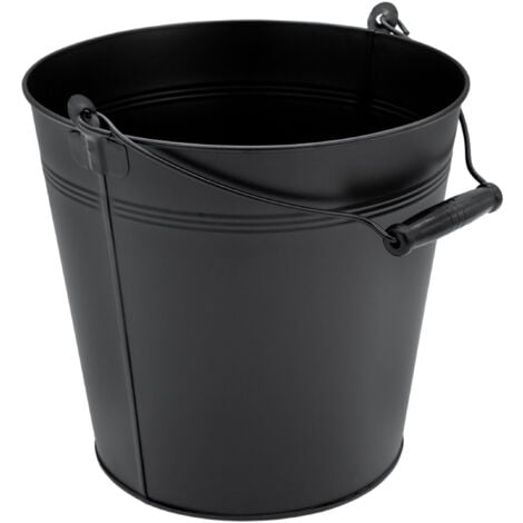 Deko Zinkeimer mit Holzgriff - schwarz / 10 L - Metall Eimer zum Bepflanzen oder Transportieren - Gartendeko Blecheimer Ascheeimer Pflanzeimer Eiskübel Sektkühler