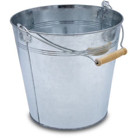 Deko Zinkeimer mit Holzgriff - silber / 10 L - Metall Eimer zum Bepflanzen oder Transportieren - Gartendeko Blecheimer Ascheeimer Pflanzeimer Eiskübel Sektkühler