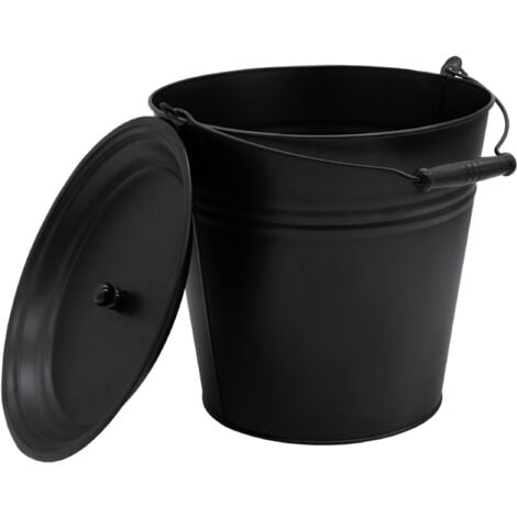 Deko Zinkeimer mit Holzgriff und Deckel - schwarz / 12 L - Metall Eimer zum Bepflanzen oder Transportieren - Gartendeko Blecheimer Ascheeimer Pflanzeimer Eiskübel Sektkühler