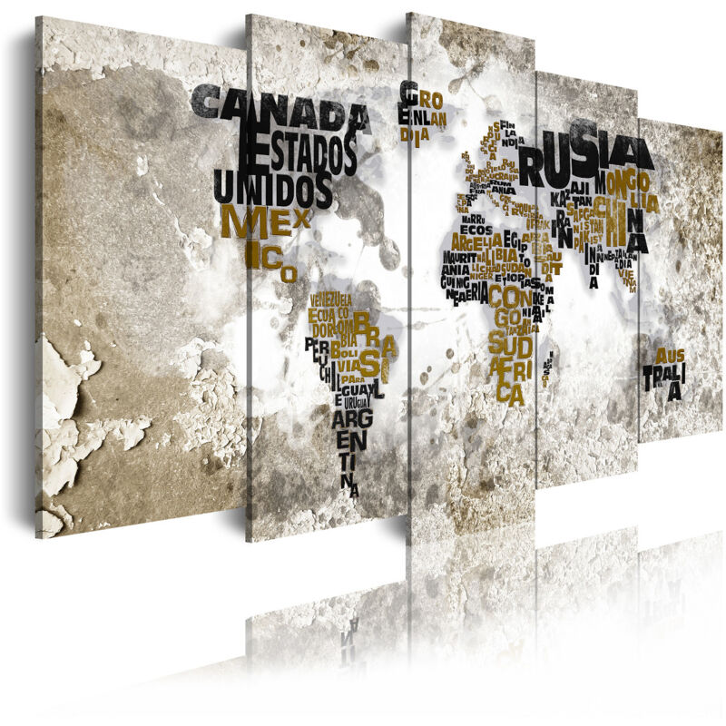 

448 - Cuadros Modernos Impresión de Imagen Artística Digitalizada | Mapamundi Nombres de Países | 5 Piezas 150x80cm - Dekoarte