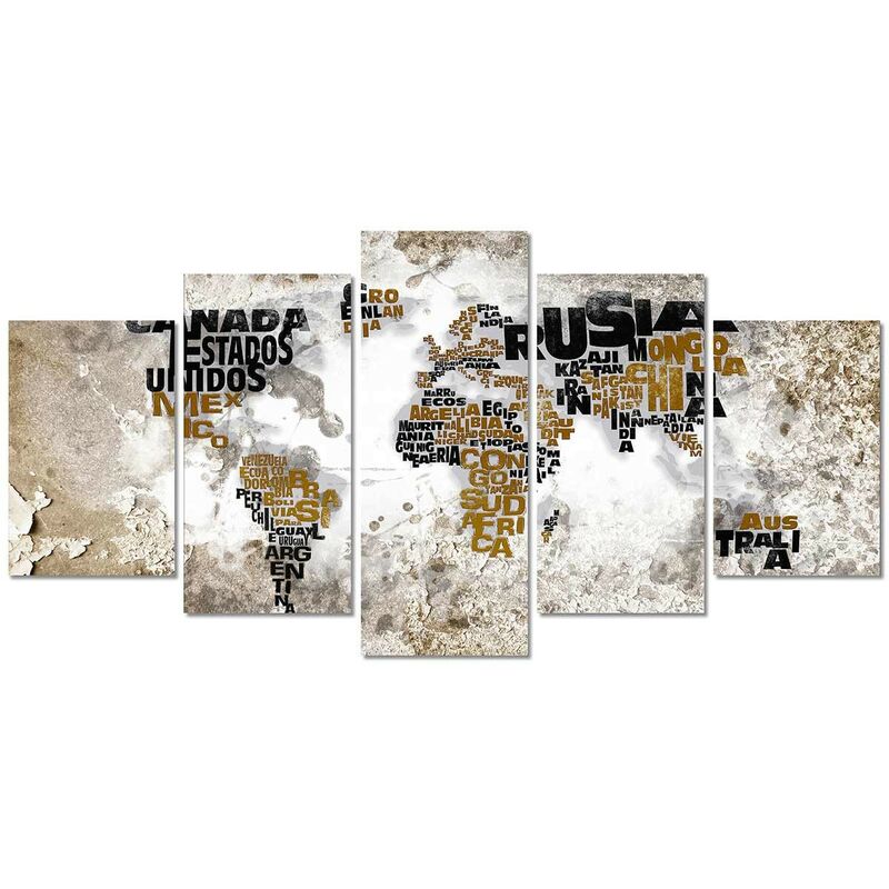 

469 - Cuadros Modernos Impresión de Imagen Artística Digitalizada | Mapamundi Nombres de Países | 5 Piezas 200x100cm XXL - Dekoarte