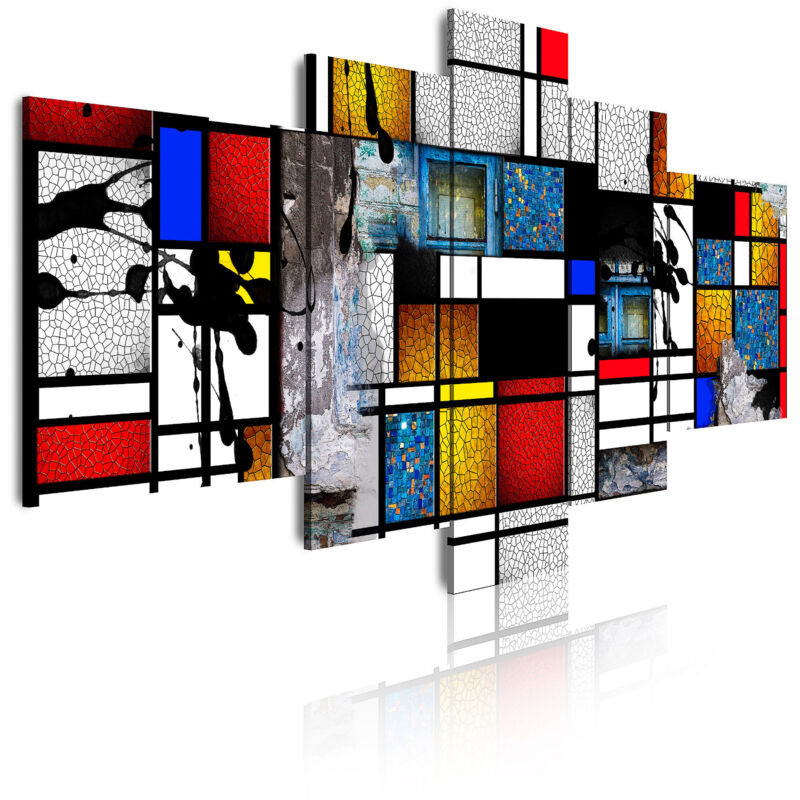 

Dekoarte - 530 - Cuadros Modernos Impresión de Imagen Artística Digitalizada | Arte Mondrian Colores Rojo | 5 Piezas 180x85cm XXL