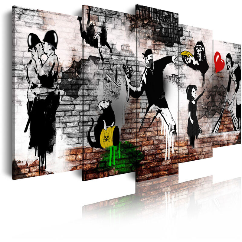 

543 - Cuadros Modernos Impresión de Imagen Artística Digitalizada | Abstracto Obras Banksy | 5 Piezas 150x80 cm - Dekoarte
