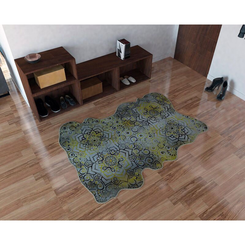 

AL17 | Alfombra Moderna Decorativa Irregular Antideslizante de Pelo Corto | 230x160cm | Cenefa Beige Amarillo - Dekoarte