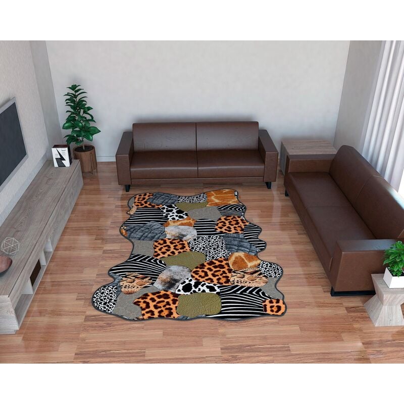 

DekoArte AL06 | Alfombra Moderna Decorativa Irregular Antideslizante de Pelo Corto | 280x190cm | Multi Estampado Animal