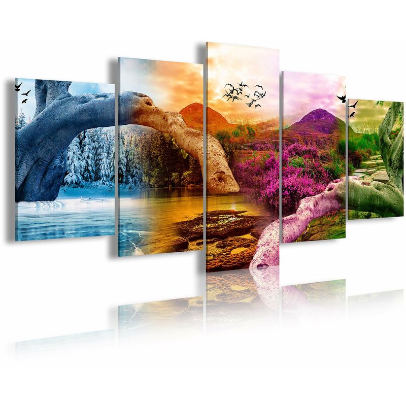 

520 - Cuadros Modernos Impresión de Imagen Artística Digitalizada | Cuatro Estaciones del año Montaña | 5 Piezas 200 x100cmXXL - Dekoarte