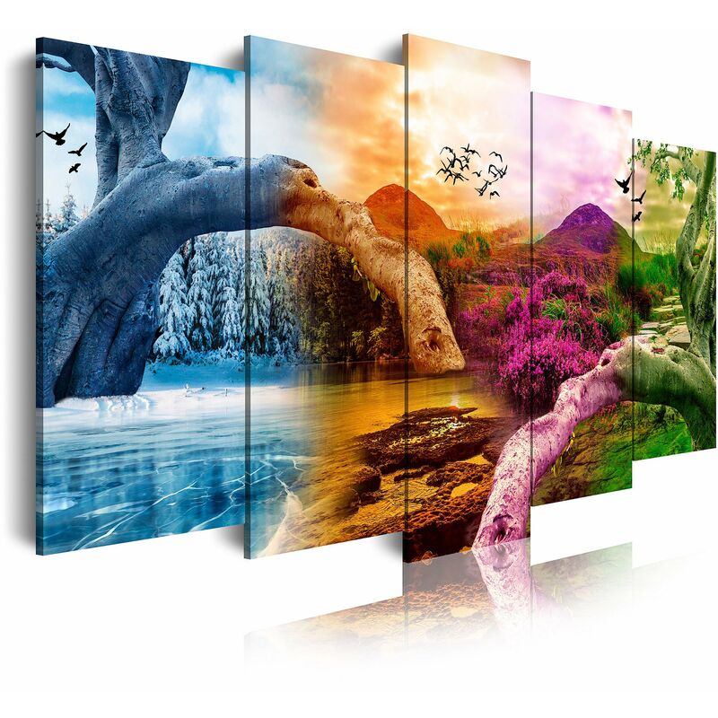 

521 - Cuadros Modernos Impresión de Imagen Artística Digitalizada | Cuatro Estaciones del año Montaña | 5 Piezas 150x80cm - Dekoarte