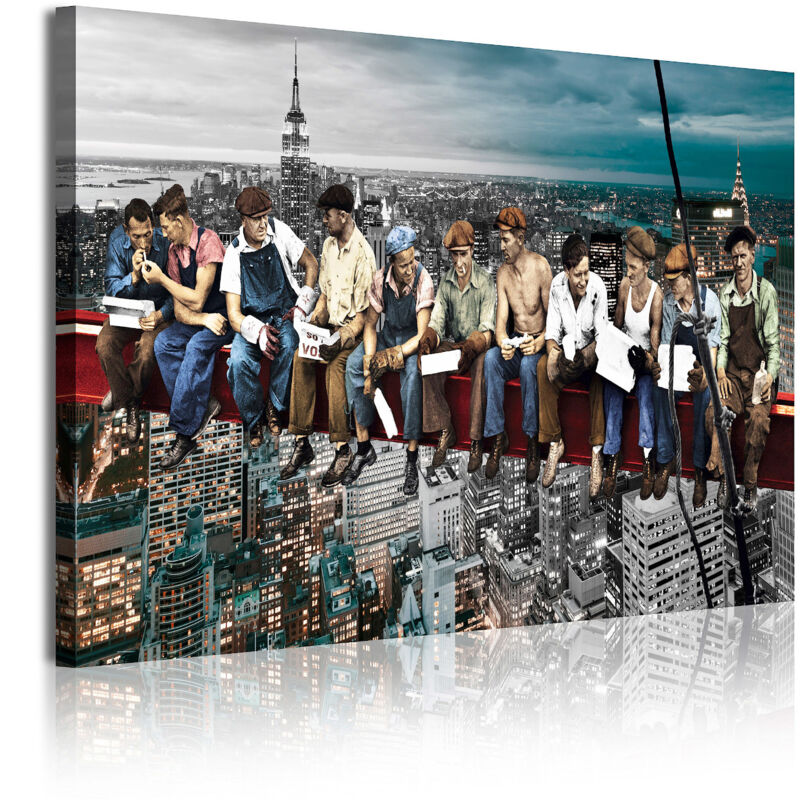 

DekoArte 336 - Cuadros Modernos Impresión de Imagen Artística Digitalizada | Ciudades Nueva York Obreros En Viga Rockefeller Center | 1 Pieza 120x80