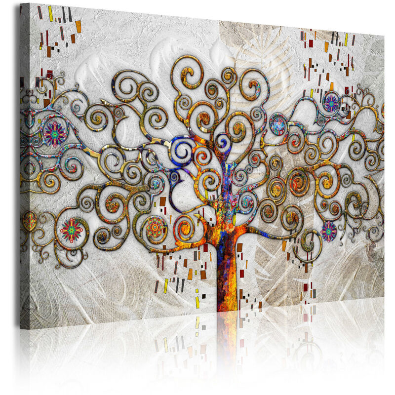 

356 - Cuadros Modernos Impresión de Imagen Artística Digitalizada | Árbol de la Vida de Gustav Klimt Plata | 1 Pieza 120x80cm - Dekoarte