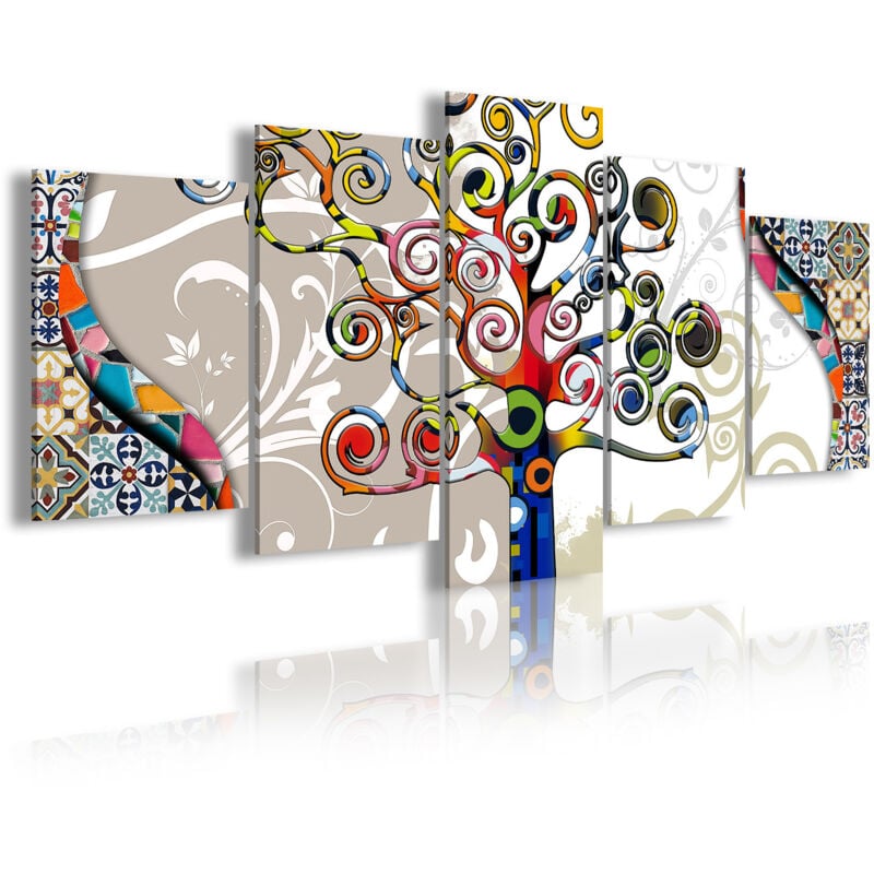 

482 - Cuadros Modernos Impresión de Imagen Artística Digitalizada | Árbol de la Vida Gustav Klimt Gris | 5 Piezas 200x100cm XXL - Dekoarte