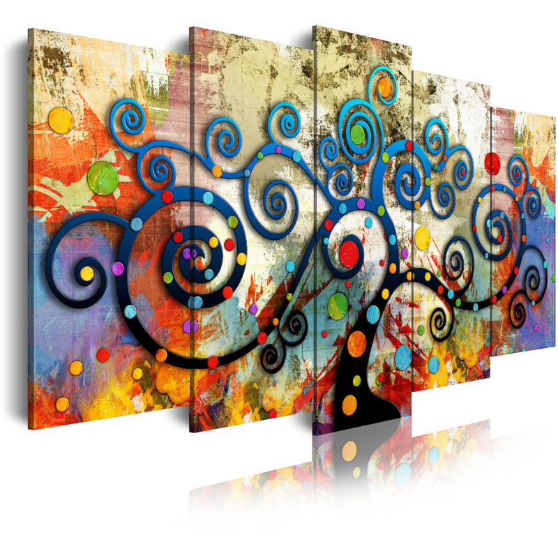 

DekoArte 486 - Cuadros Modernos Impresión de Imagen Artística Digitalizada | Árbol de la Vida de Gustav Klimt | 5 Piezas 150x80cm