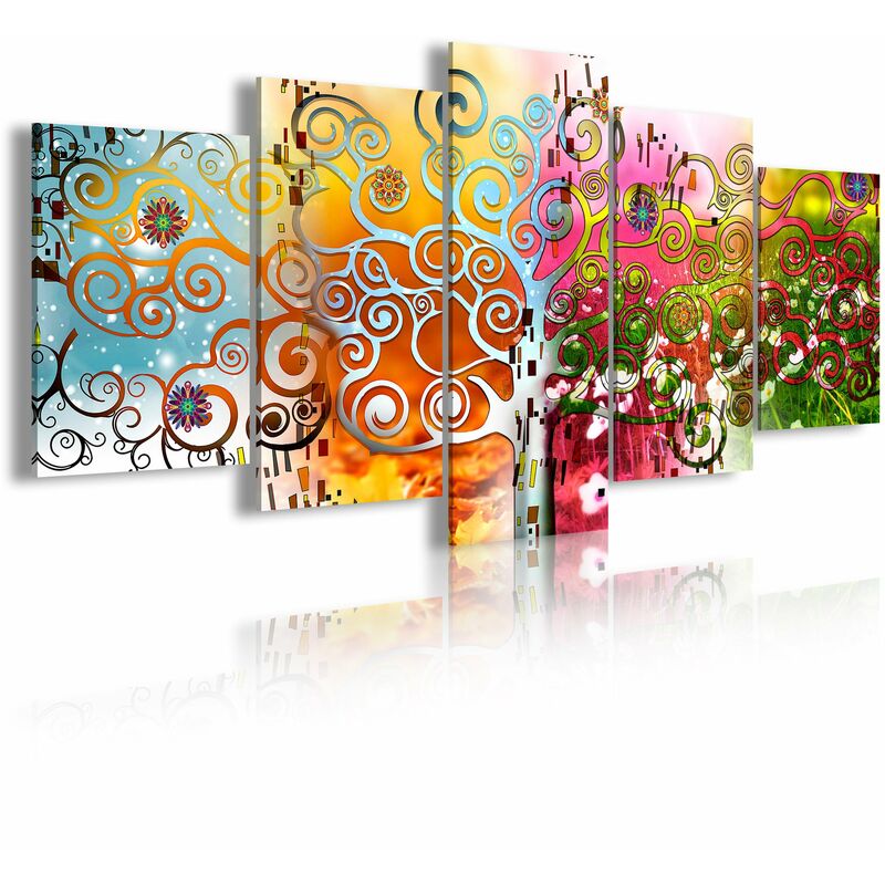 

DekoArte 527 - Cuadros Modernos Impresión de Imagen Artística Digitalizada | Arte Árbol de la Vida de Gustav Klimt | 5 Piezas 200x100cm XXL