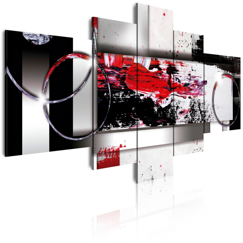 

86 - Cuadros Modernos Impresión de Imagen Artística Digitalizada | Abstracto Colores Plata Negro Rojo | 5 Piezas 180x85cm XXL - Dekoarte