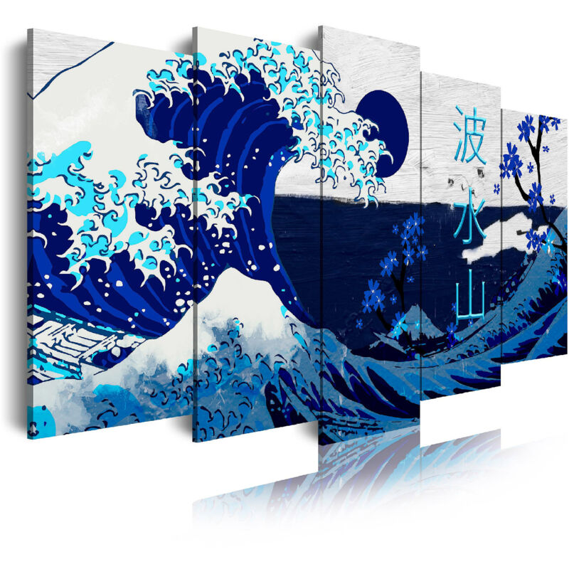 

Dekoarte - 538 - Cuadros Modernos Impresión de Imagen Artística Digitalizada | La Gran Ola De Kanagawa azul | 5 Piezas 150x80cm