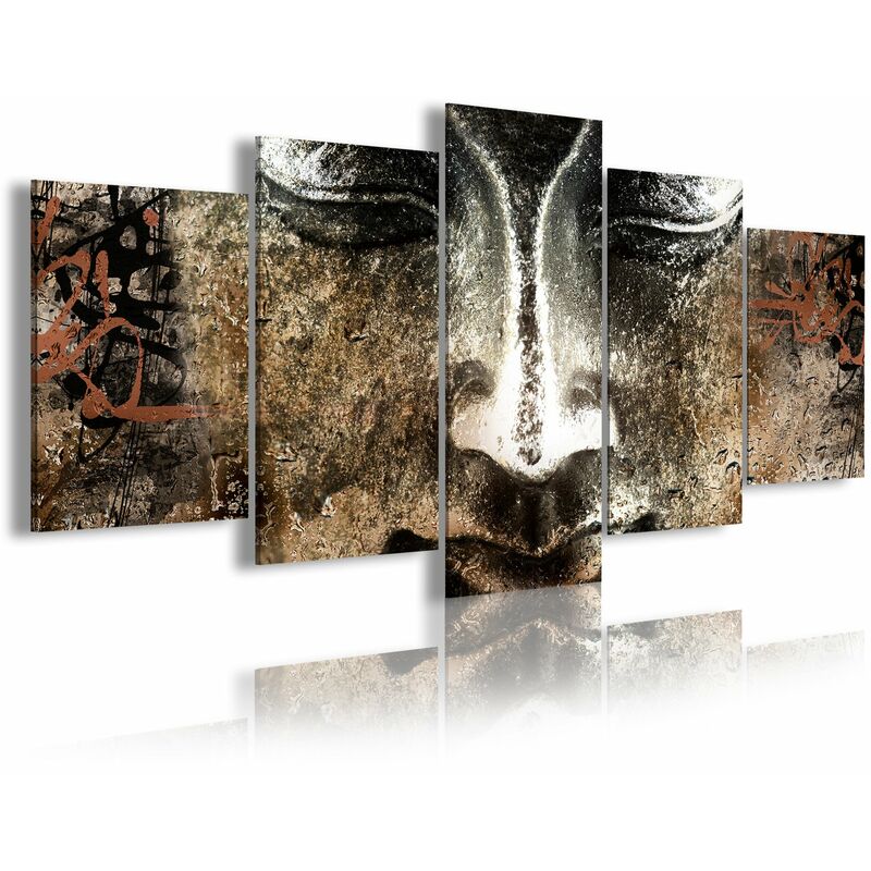 

DekoArte 423 - Cuadros Modernos Impresión de Imagen Artística Digitalizada | Cara Buda Zen Letras Chinas | 5 Piezas 200x100cm XXL