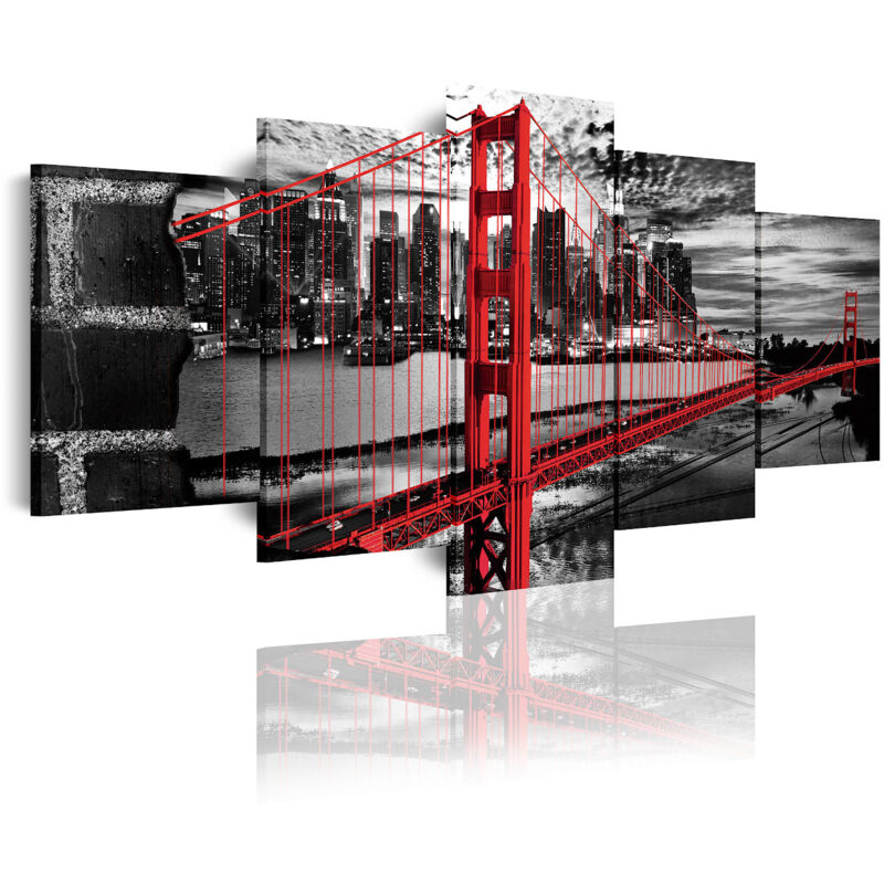 

278 - Cuadros Modernos Impresión de Imagen Artística Digitalizada | San Francisco Golden Gate Blanco Negro Rojo | 5 Piezas 200x100cm XXL - Dekoarte