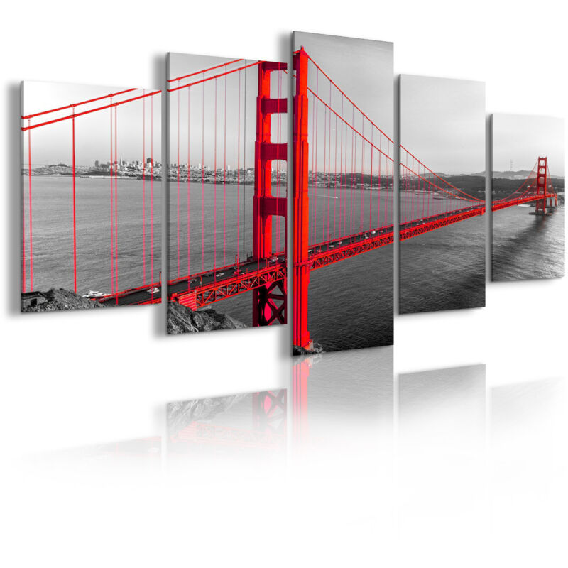 

181 - Cuadros Modernos Impresión de Imagen Artística Digitalizada | Golden Gate San Francisco | 5 Piezas 200x100cm XXL - Dekoarte