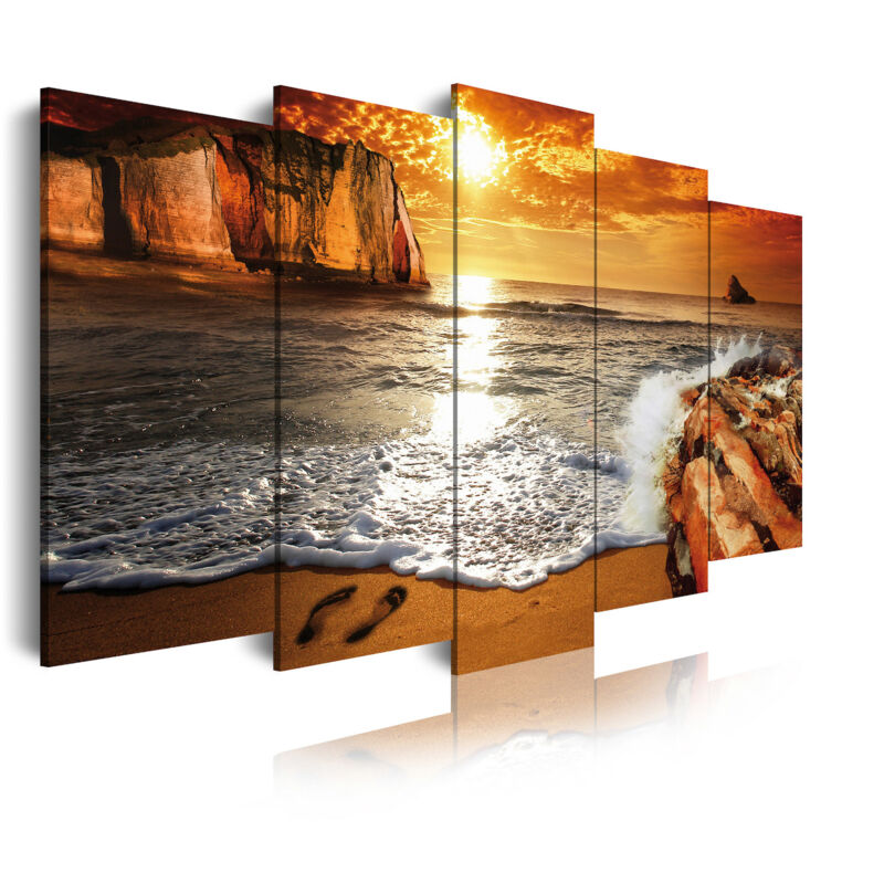 

DekoArte 263 - Cuadros Modernos Impresión de Imagen Artística Digitalizada | Puesta de Sol en Playa | 5 Piezas 150x80cm