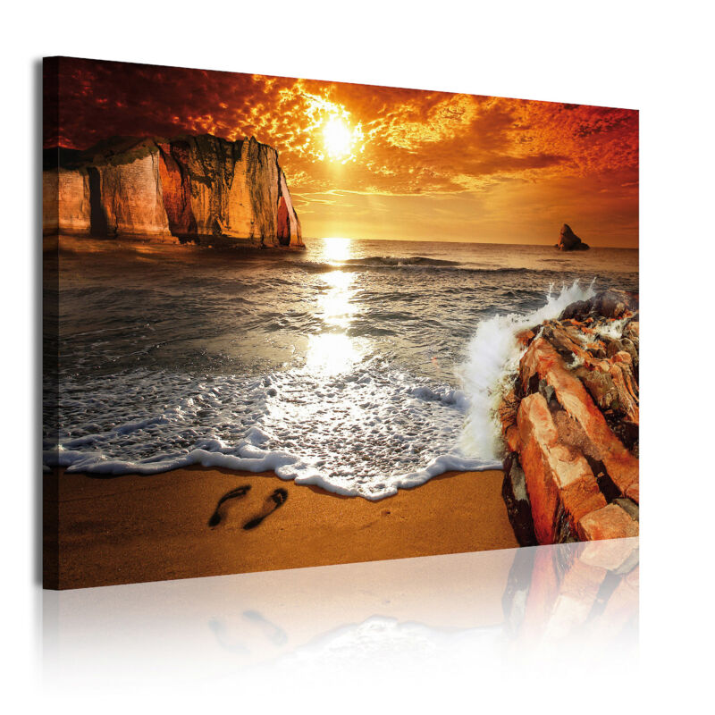 

329 - Cuadros Modernos Impresión de Imagen Artística Digitalizada | Paisaje Puesta de Sol Playa | 1 Pieza 120x80cm - Dekoarte