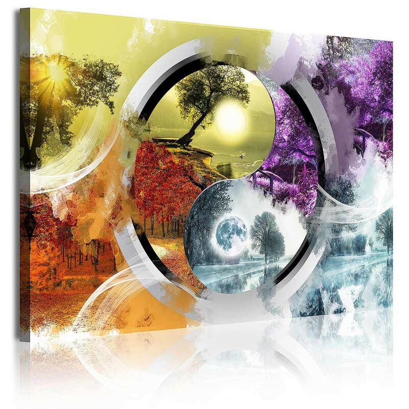 

Dekoarte - 346 - Cuadros Modernos Impresión de Imagen Artística Digitalizada | Paisaje Ying Yang Cuatro Estaciones | 1 Pieza 120x80cm