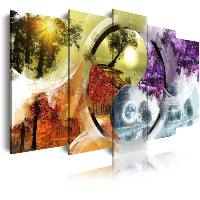 

460 - Cuadros Modernos Impresión de Imagen Artística Digitalizada | Paisaje Ying Yang Cuatro Estaciones | 5 Piezas 150x80cm - Dekoarte