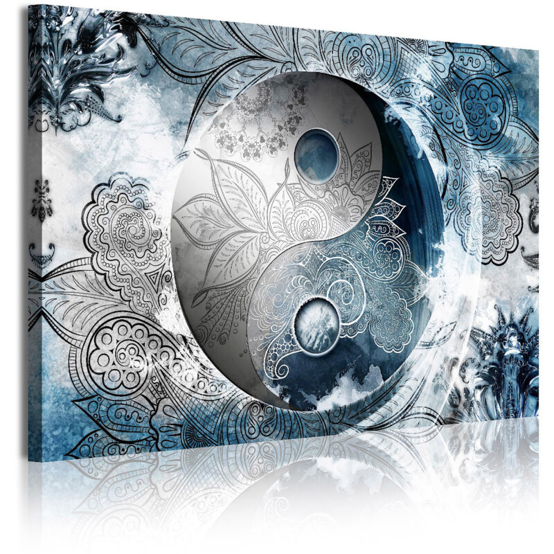 

DekoArte 372 - Cuadros Modernos Impresión de Imagen Artística Digitalizada | Ying Yang Zen plata azul | 1 Piezas 120x80cm