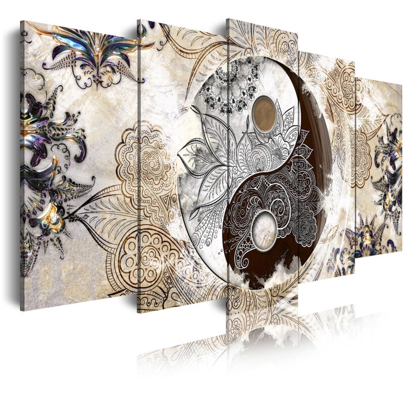 

455 - Cuadros Modernos Impresión de Imagen Artística Digitalizada | Ying Yang Zen Beige | 5 Piezas 150x80cm - Dekoarte
