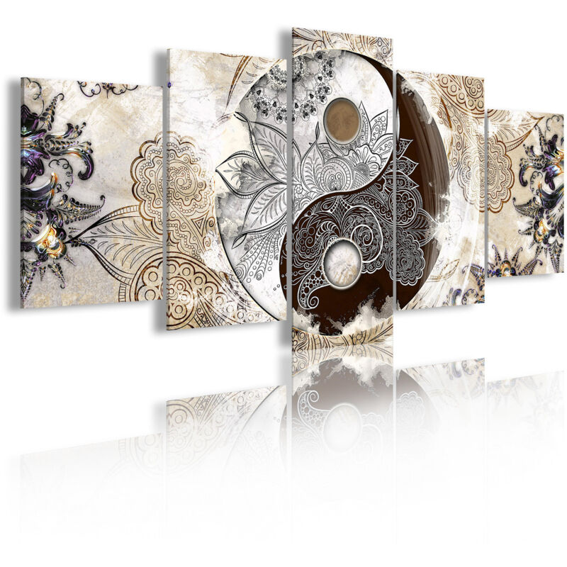 

473 - Cuadros Modernos Impresión de Imagen Artística Digitalizada | Ying Yang Zen Beige Marrón | 5 Piezas 200x100cm XXL - Dekoarte