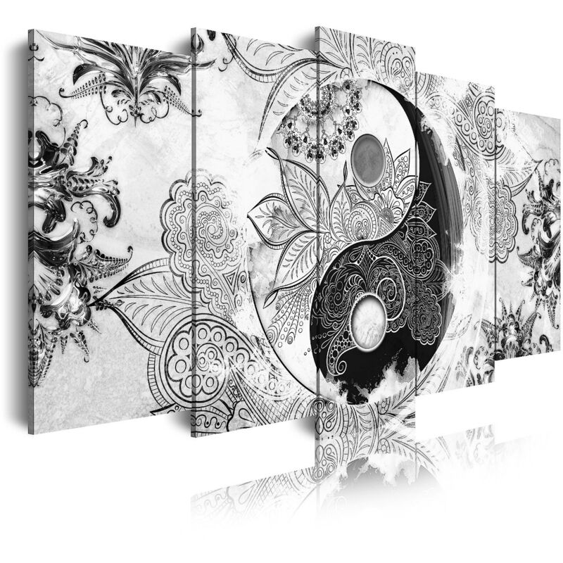 

DekoArte 508 - Cuadros Modernos Impresión de Imagen Artística Digitalizada | Ying Yang Zen Blanco Negro | 5 Piezas 150x80cm