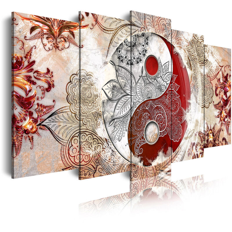 

509 - Cuadros Modernos Impresión de Imagen Artística Digitalizada | Ying Yang Zen Beige Rojo | 5 Piezas 150x80cm - Dekoarte